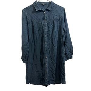 Velvet Heart Shirt Dress Large Navy Blue Snap Front Western Cowgirl